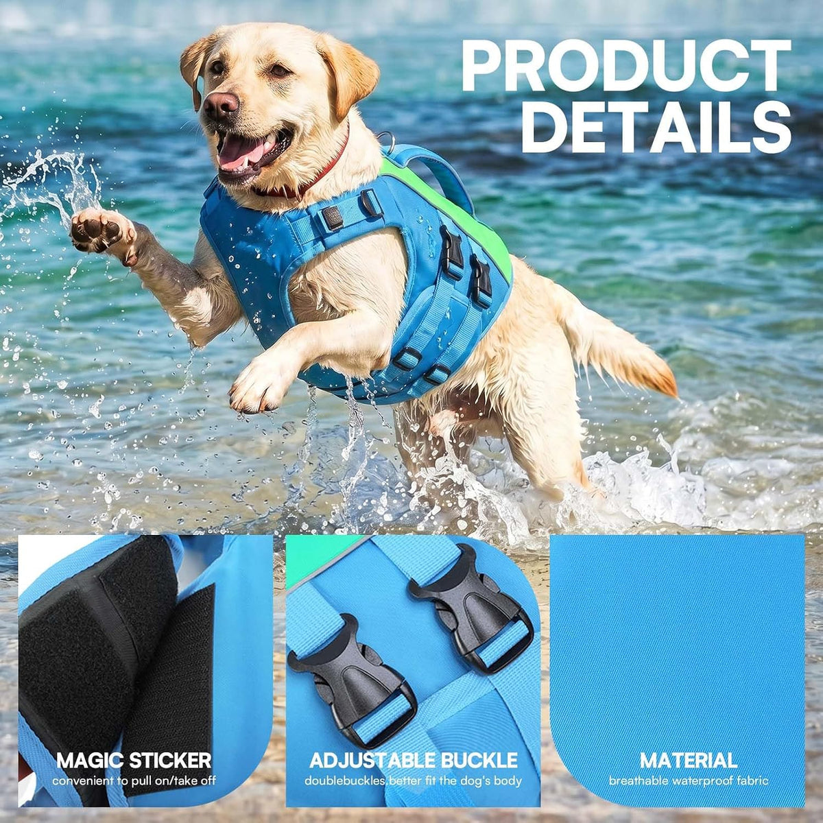 Dog Life Jacket Medium,Ripstop Dog Flotation Vest for Medium Dogs – Essentials for Dogs - Small / Blue - image 3