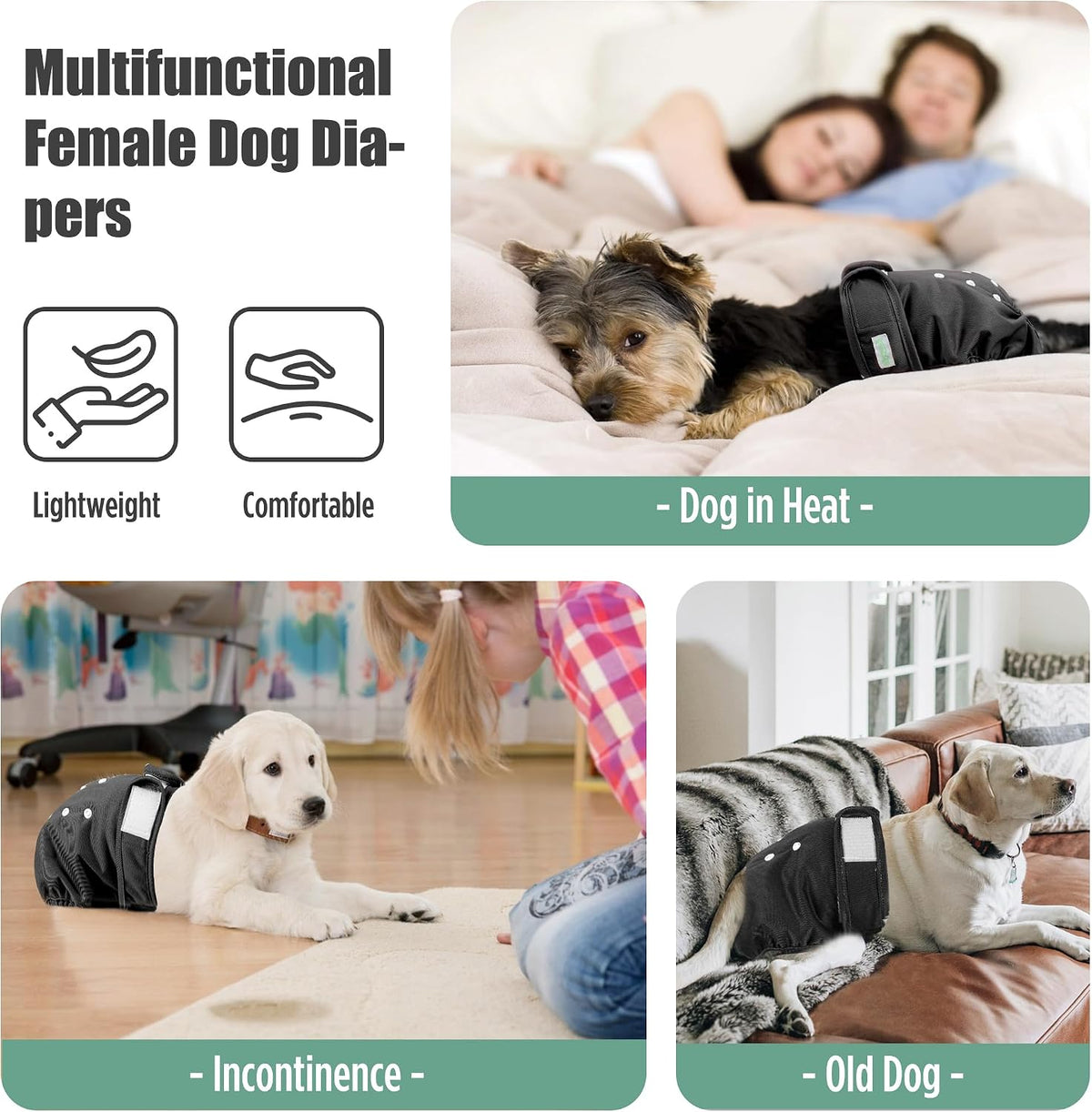 wegreeco Washable Reusable Premium Female Dog Diapers - XX-Large / Black - image 3