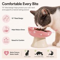Red Mushroom Cat Bowl, Elevated Ceramic Bowl for Cats – Essentials for Cats - Pink - image 4