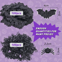 WHXGQ 200 Pcs Plastic Bats Spiders Halloween Mini Bats and Fake - image 2
