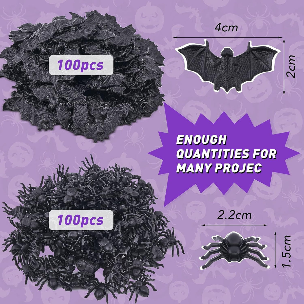 WHXGQ 200 Pcs Plastic Bats Spiders Halloween Mini Bats and Fake - image 2