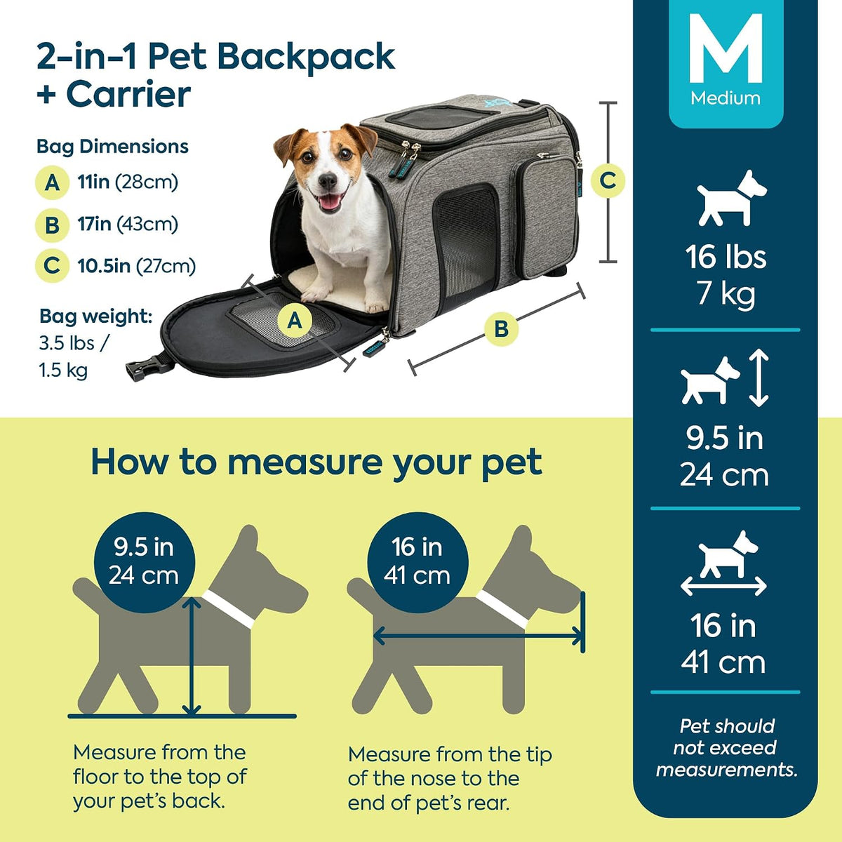 Sherpa 2-in-1 Medium Pet Backpack & Carrier - Duffel Pet Backpack / 17.0"L x 10.5"W x 11.0"H - image 3