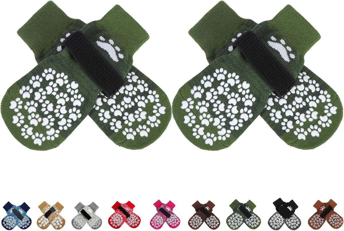 Anti Slip Dog Socks to Prevent Licking Paws - XX-Small (4 Count) / Army Green