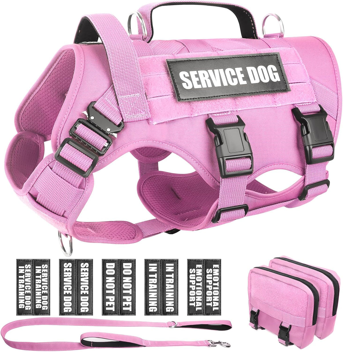 WINSEE Tactical Dog Harness with Dog Leash - X-Large / Pink