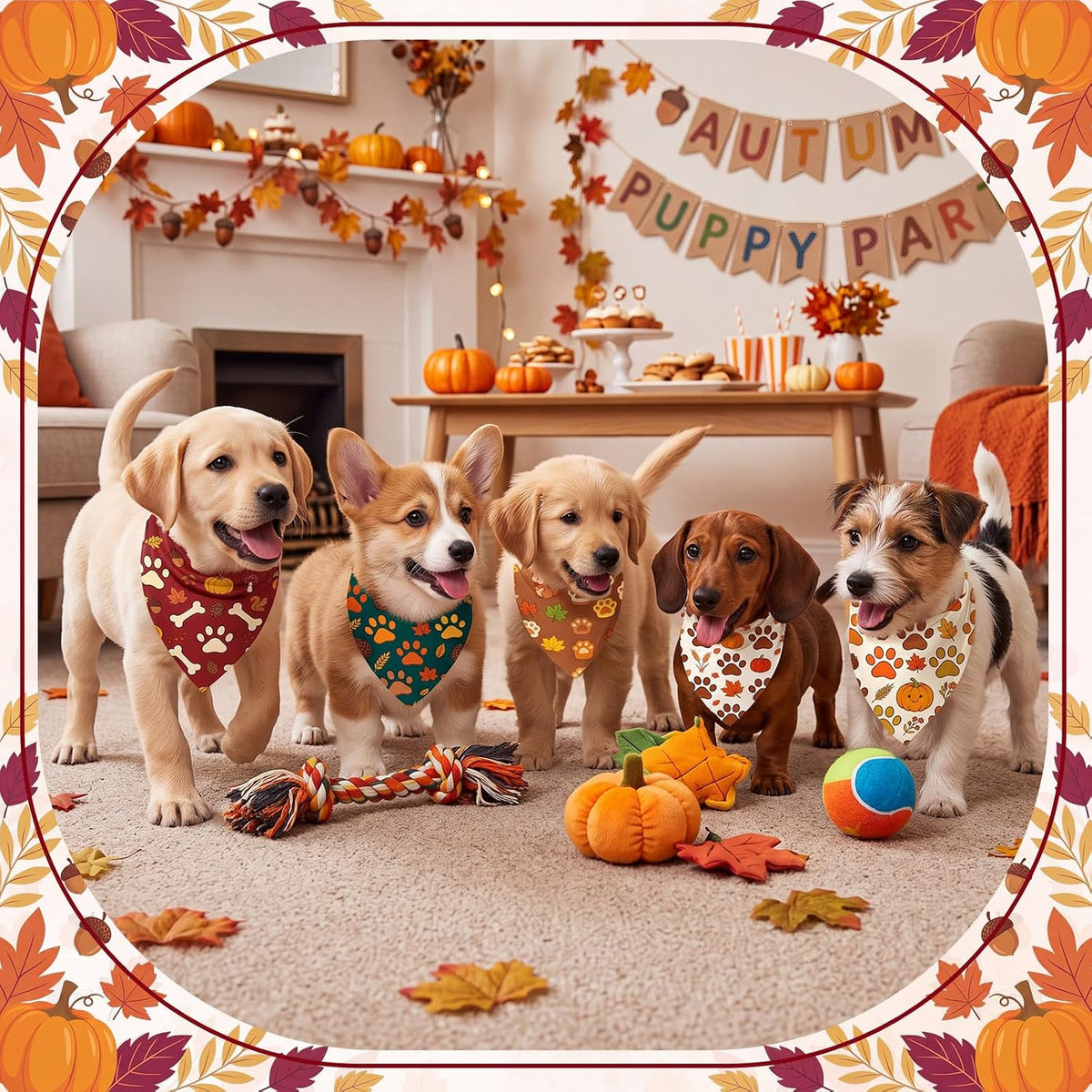 Preboun 100 Pcs Fall Paw Print Dog Bandanas Bulk - Fall Paw Print / 19.7 x 13.8 x 13.8 Inch - image 4