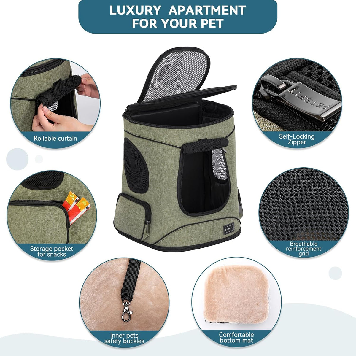 Petsfit Dog and Cat Backpack Carrier, Padded Waist Support - AGreen - image 4