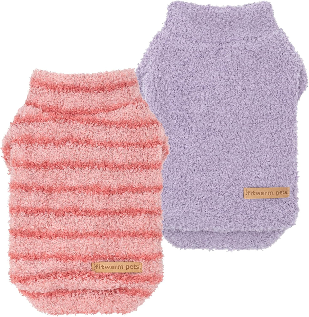 Fitwarm 2 Pack Striped Fleece Dog Sweater - Large / Pink-Lavender