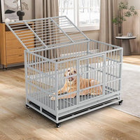 Dog Crate with Removable Tray, 37/42/46 Inch Indestructible and Escape Proof Steel Dog Cage Kennel for High Anxiety Dogs, Heavy Duty Dog Crate with Wheels, Double Door, Extra Large XL XXL