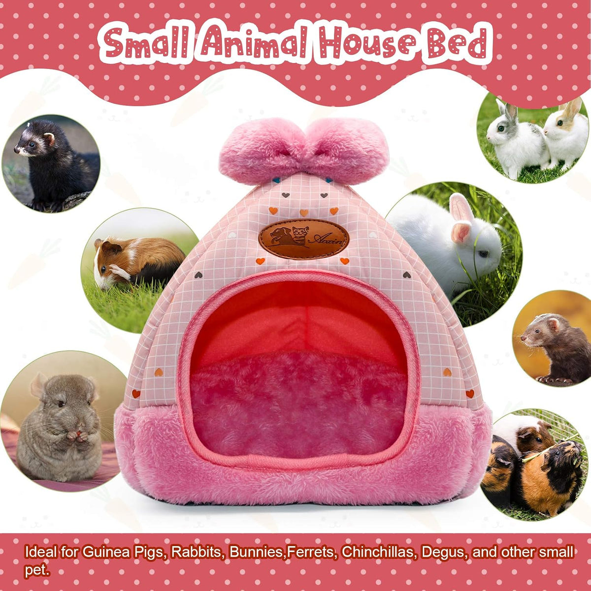 YUEPET Bunny Hideout House, Rabbit Bed - Pink Grid - image 3