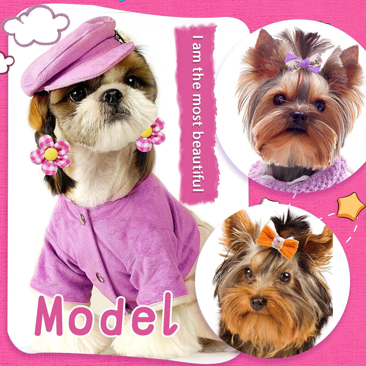 20Pcs Brown Dog Hair Bows with Rubber Bands for Small Medium Dogs – Essentials for Dogs - A339 - image 3