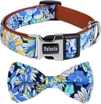 Faleela Soft &Comfy Bowtie Dog Collar - Medium (Pack of 1) / Blue flower