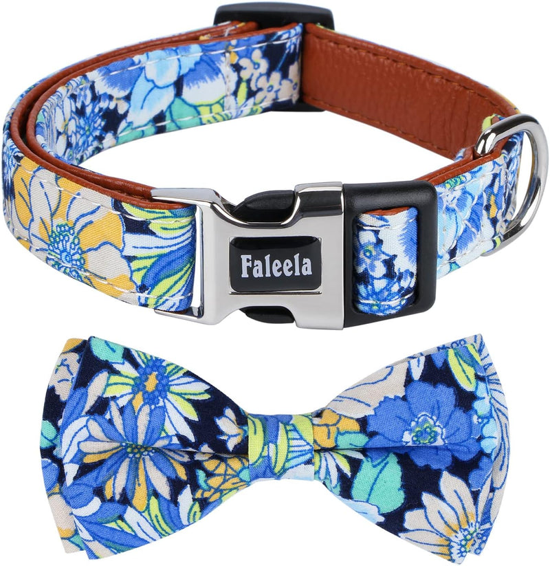Faleela Soft &Comfy Bowtie Dog Collar - Medium (Pack of 1) / Blue flower
