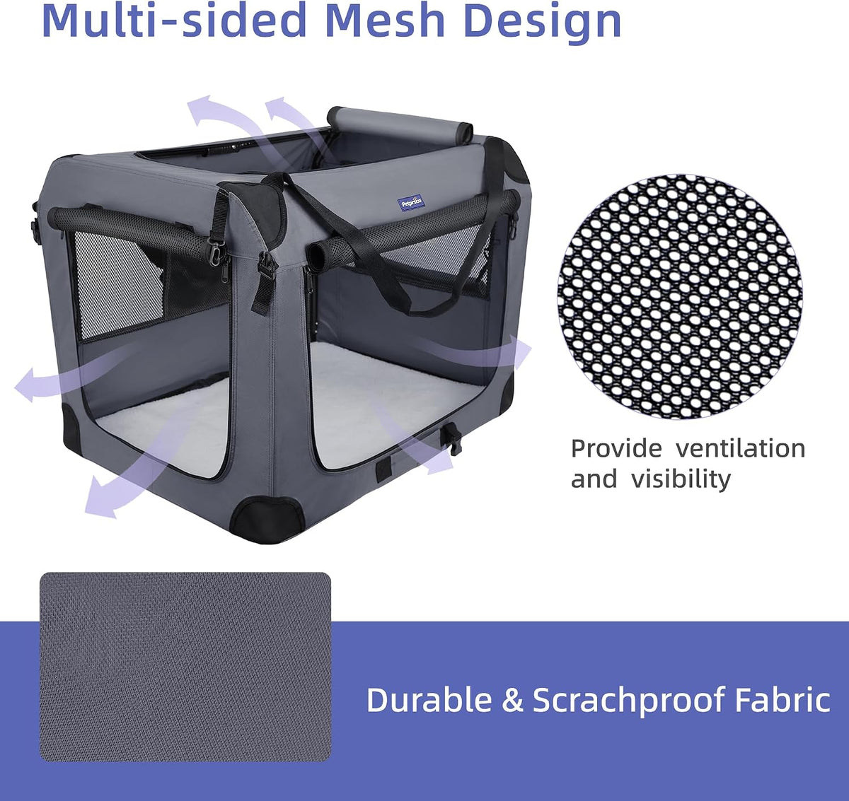 Portable Collapsible Dog Crate - Gray / 40.0"L x 27.0"W x 27.0"H - image 4
