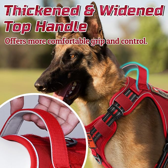 rabbitgoo Tactical Dog Harness for Large Dogs, No Pull Military Service Vest with Handle & Molle, Easy Control for Training Walking, Adjustable Reflective Straps, Red, XL