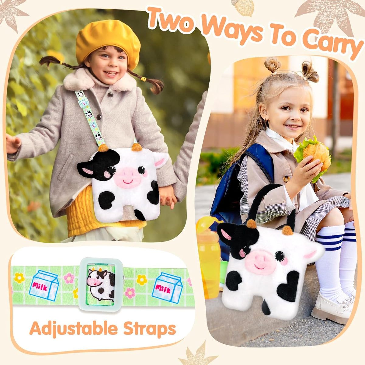 CatchCute cow plush crossbody bag for kids with horns, ears and adjustable strap - view 3