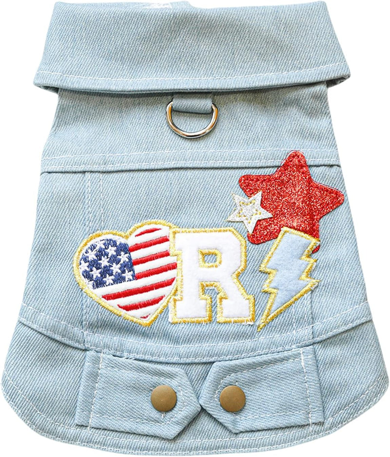 Denim Dog Vest Jacket with Patches & Snap Buttons-Pet Apparel-BIG FRENCHIES-Jane's Pet Boutique
