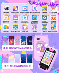 Joozfee kids smart phone toy in pink with unicorn design, dual camera and lanyard - view 6
