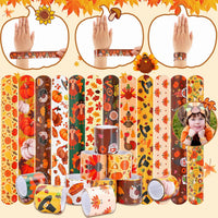 Junebrushs 56 fall Thanksgiving slap bracelets with turkey, pumpkin and leaf designs - view 30
