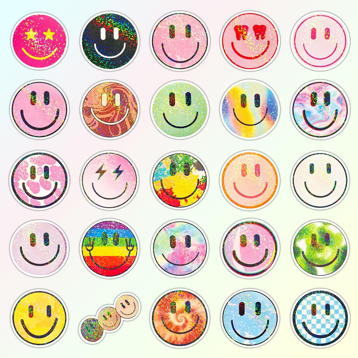50PCS Smile Face Stickers Cute Water Bottle Stickers for Kids – Fun for Kids & Family - 50pcs Glitter Stickers - image 2