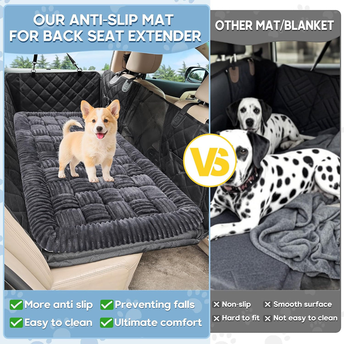 Dog Car Bed Mat Non-Slip Backseat Extender Dog Bed 50" x24.6" – Essentials for Dogs - Gray / For Cars/ SUV/ Small Truck (50"×24.6") - image 2