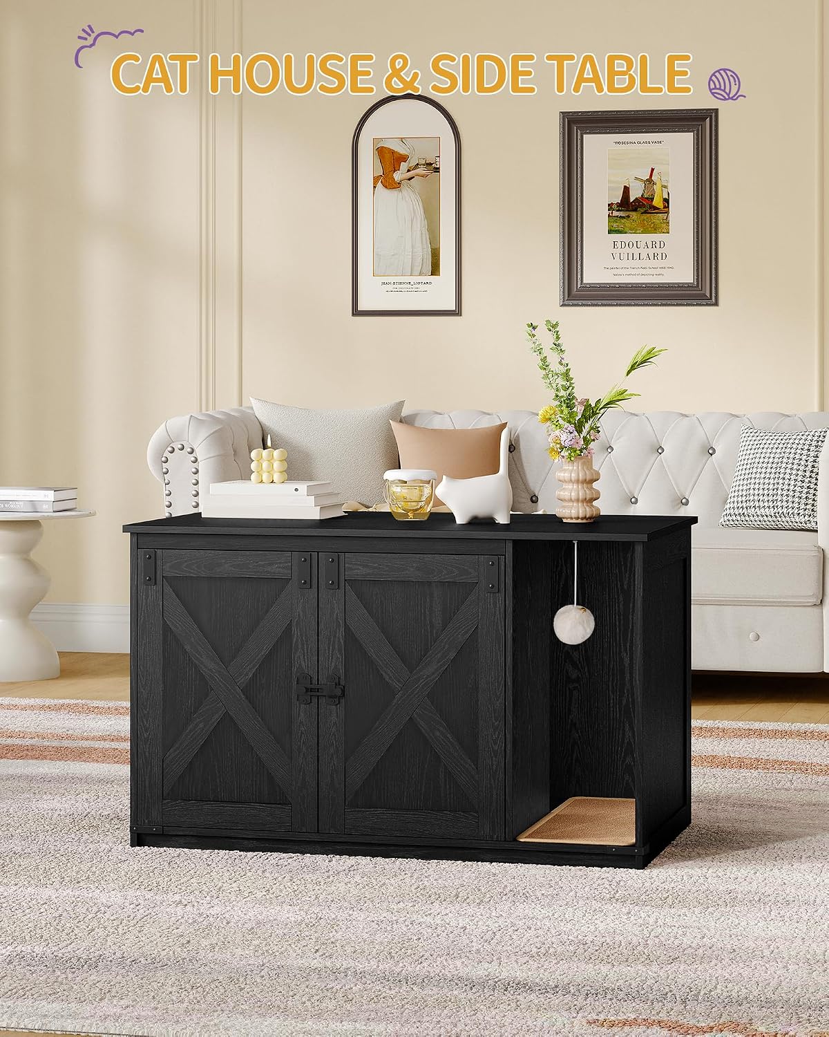 Hzuaneri Cat Litter Box Enclosure - 39.4"L x 21.7"W x 24.8"H / Black - image 2