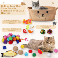 Zopeal 58 Pcs Cat Toy Set with Storage Basket Indoor, Grey - Khaki / 9.8 Inch - image 3