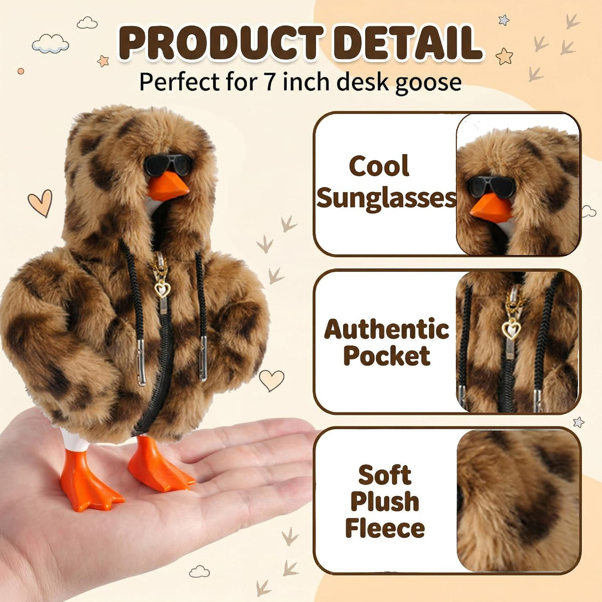 7inch Desk Goose Outfits, Mini Desktop Goose Clothes with Sunglasses & Necklaces, Brown Leopard - A Leopard / 7 Inch - image 3