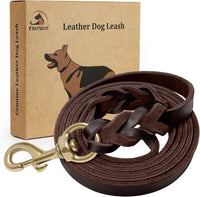 Braided Leather Dog Training Leash 6 Foot - L - 6 ft x 3/4 inch / Brown