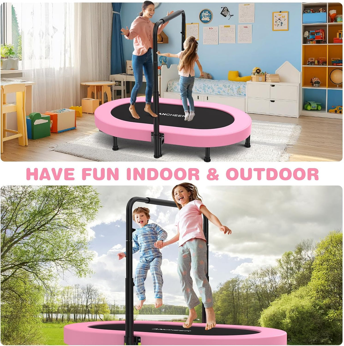 ANCHEER 56" Double Mini Trampoline for Kids - Pink Pro - image 4