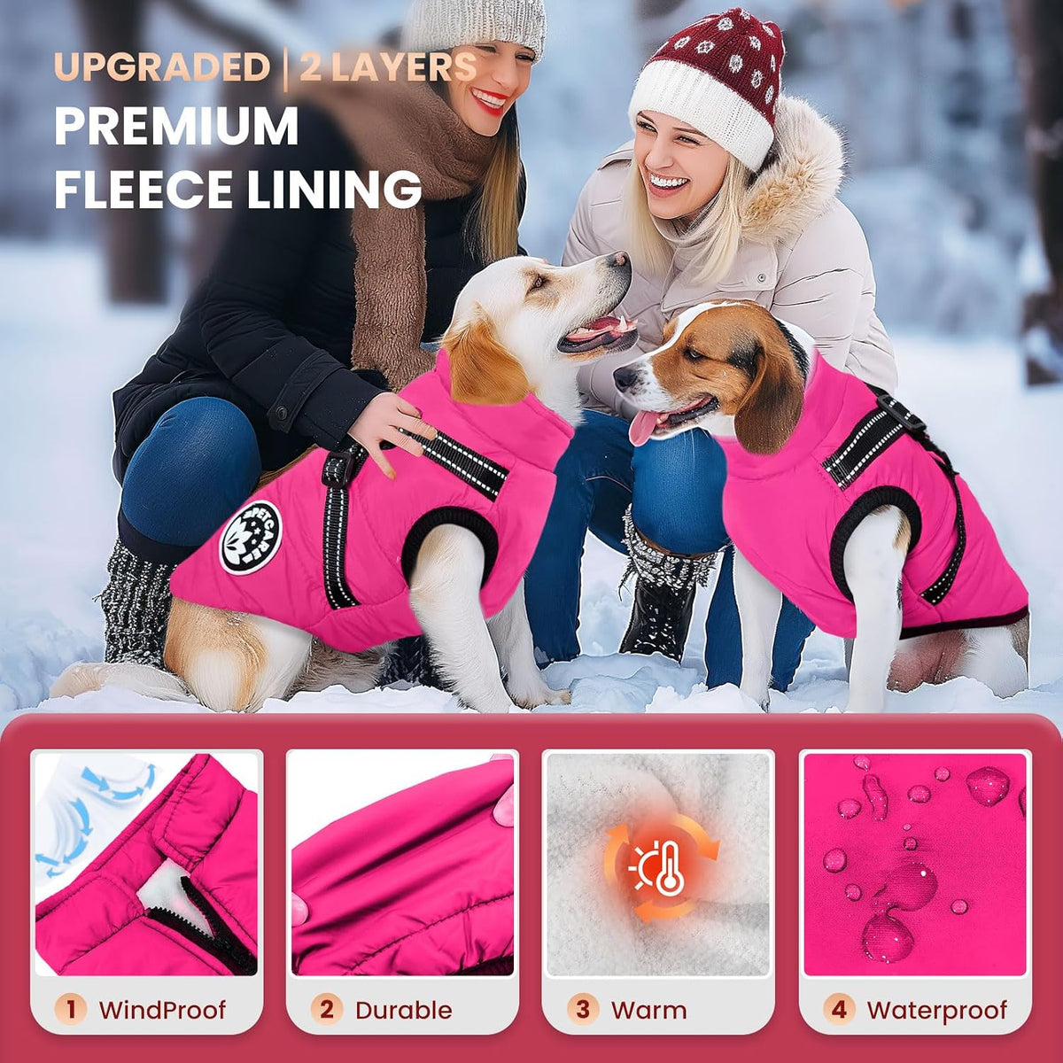 Winter Dog Coat with Harness Built in Waterproof Dog Jackets Warm Pet - Pink / S(Suggest 2-3 lbs) - image 2