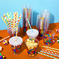 Teenyyou 12 oz clear plastic party cups with dirt bike design, lids and paper straws - view 22