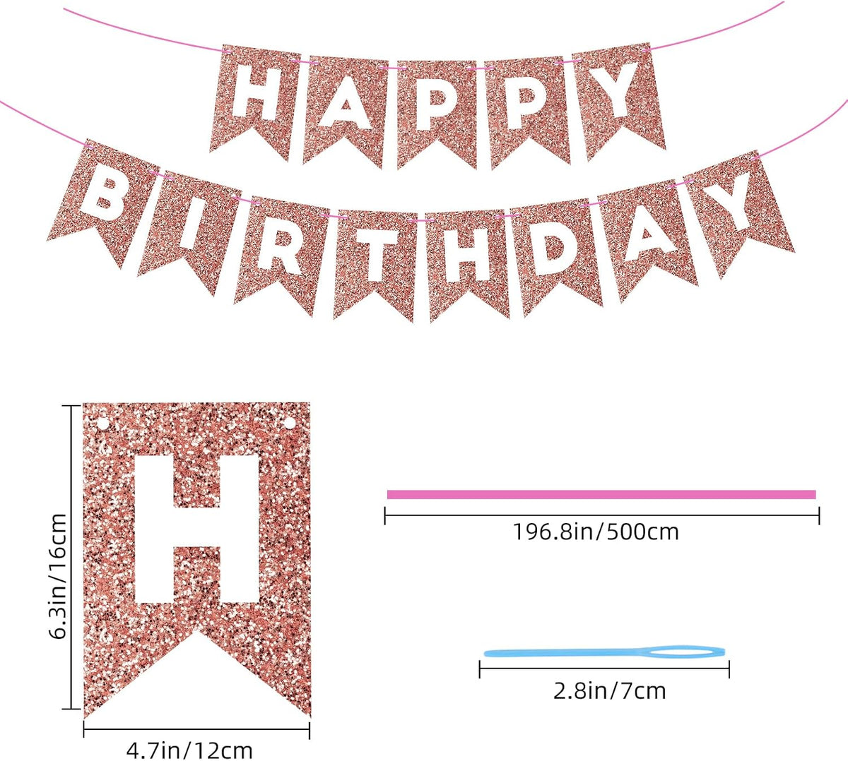 Orange Happy Birthday Banner Birthday Sign for Backdrop Happy - Glitter Rose Gold - image 2