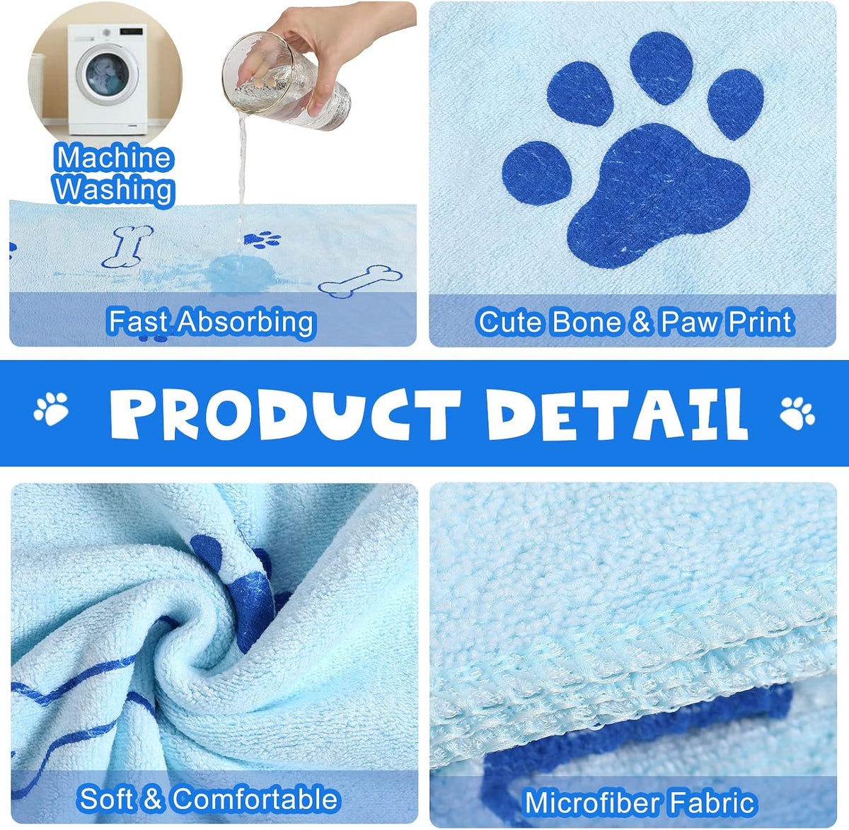 Chumia 4 Pcs Dog Towels for Drying Dog Puppy Bulk Microfiber - 24 x 40 Inch / Light Blue - image 3