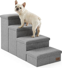 COZY KISS Dog Stairs with Storage, 16.7" H Wider Dog Steps - Grey / 4 / 38.1x17x22 inch