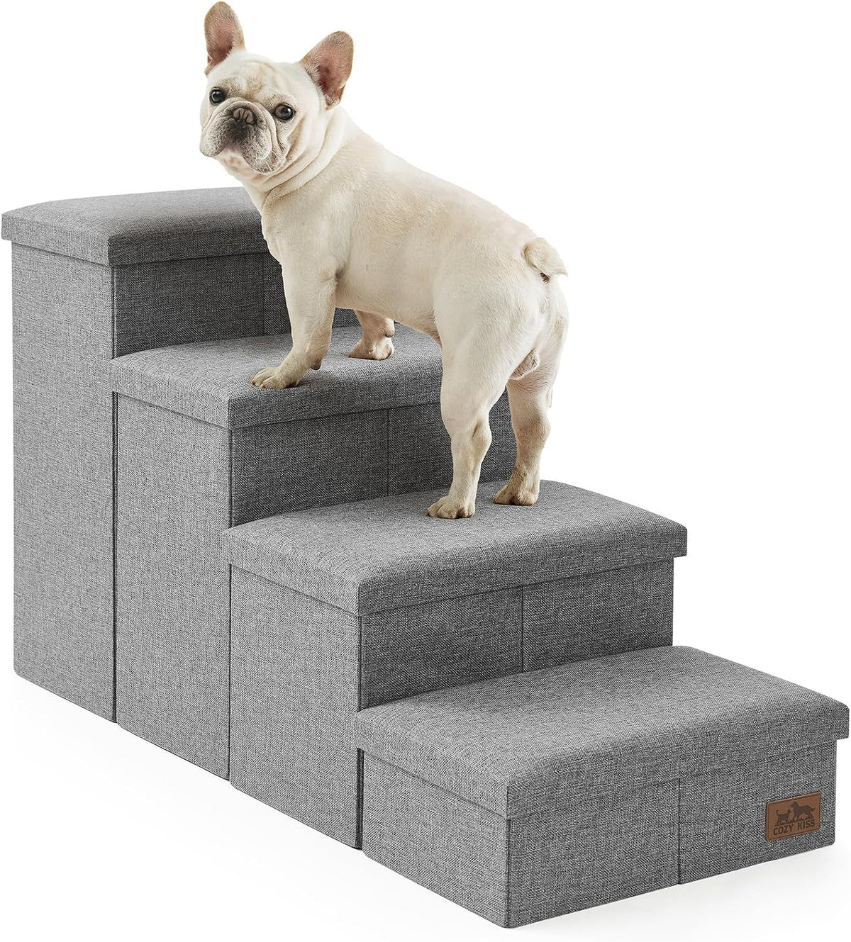 COZY KISS Dog Stairs with Storage, 16.7" H Wider Dog Steps - Grey / 4 / 38.1x17x22 inch
