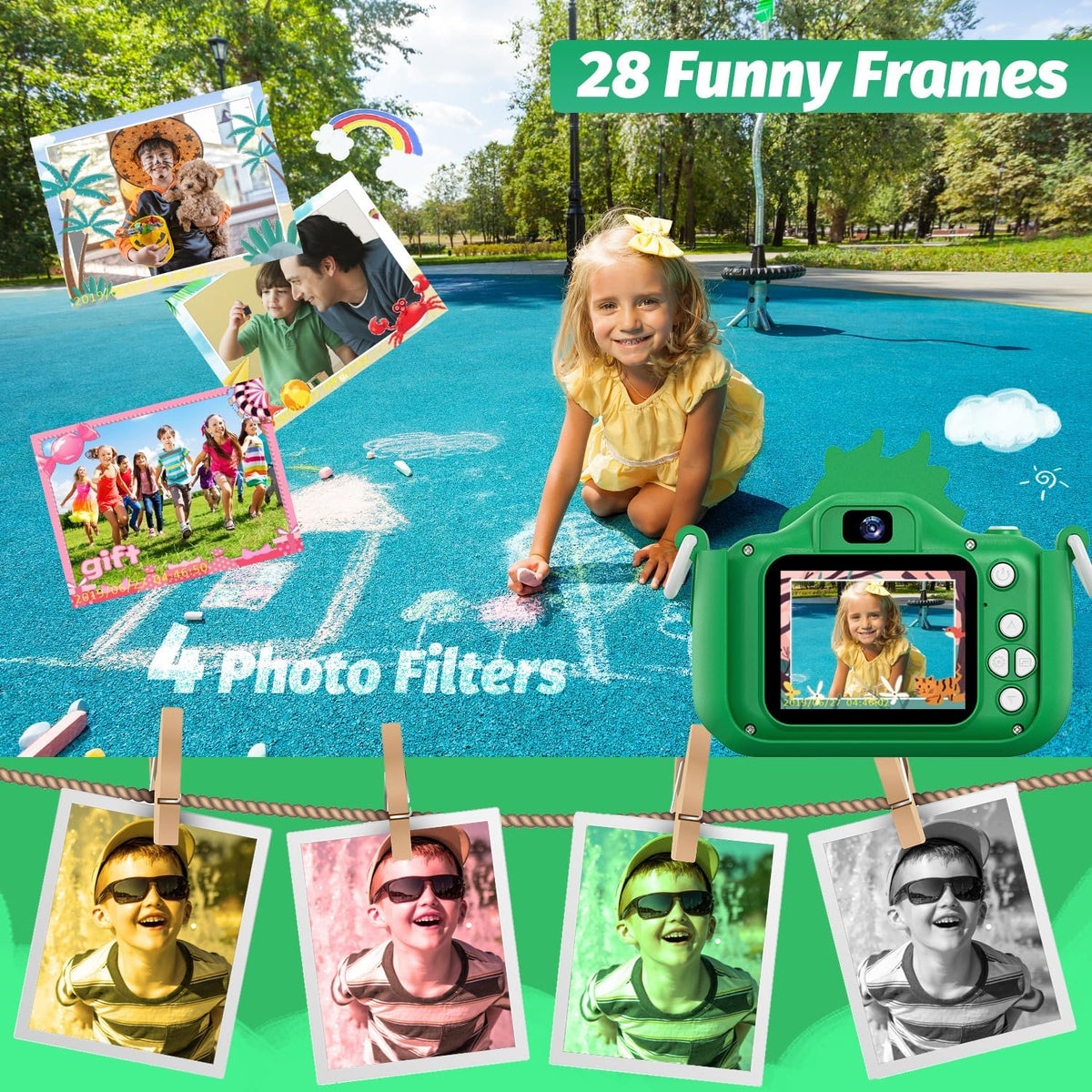 Goopow Kids Selfie Camera Toys for Girls Age 3-9 - Green1 - image 4