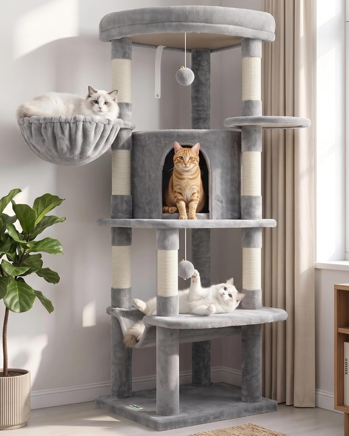 Globlazer Corner Stable Cat Tree Tower with Scratching Post, C51 - 51inch / Light Gray