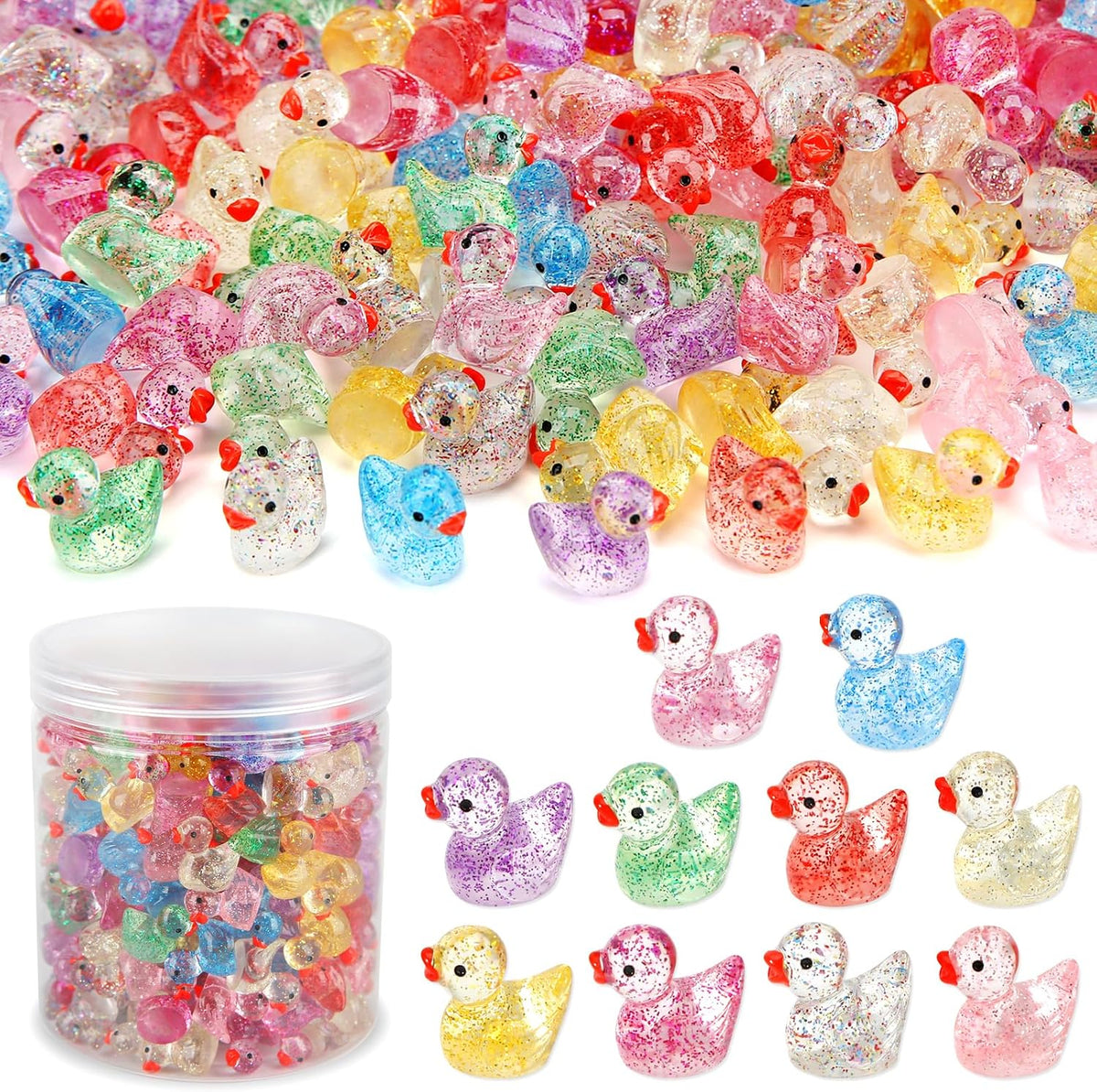 GWAHSA 240pcs Luminous Mini Resin Ducks - Glitter Ducks