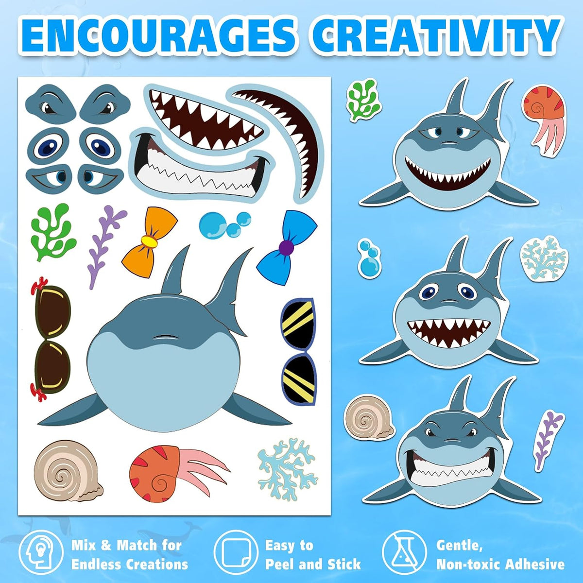 48 Fall Make-a-Face Sticker Sheets for Kids - Ocean Animals - image 3