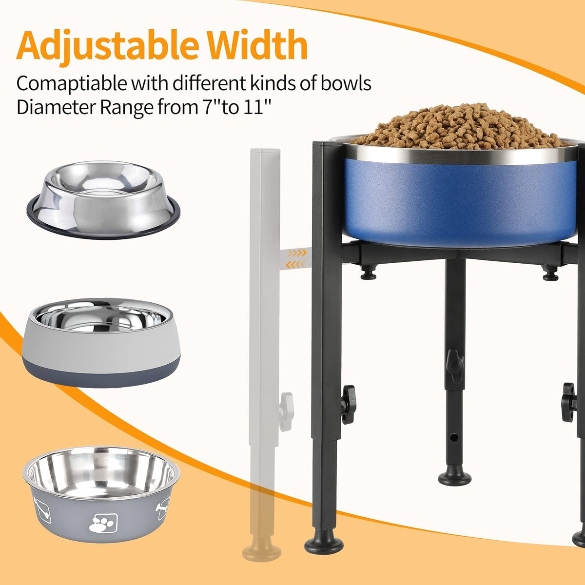 PROERR Single Dog Bowl Stand - Adjustable Wide 7"-11" Height: 8.5"-14.5" - image 3