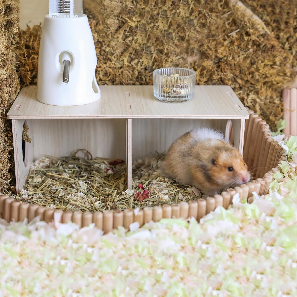 Hamster Peep Tunnel, 2-Chamber Wooden Hamster Hideout - Large for Syrian Hamster - image 4