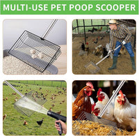 Large Chicken Poop Scooper, Metal Coop Scoop with 32" to 67" Adjustable Long Stainless Steel Handle, Chicken Poop Scooper for Sand with Heavy Duty Sifting Shovel for Chicken/ Horse/ Pet Coops (10 IN)