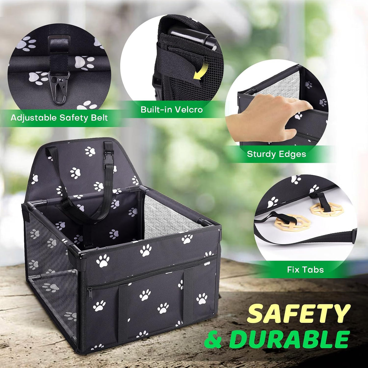GENORTH Dog Car Seats for Small and Medium Dogs - Black Paw Print / Up to 20 lb - image 2