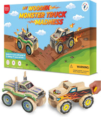Little Jupiter DIY Wooden Kits w/Stickers, Kids Building Kit - Monster Truck #1 & #2