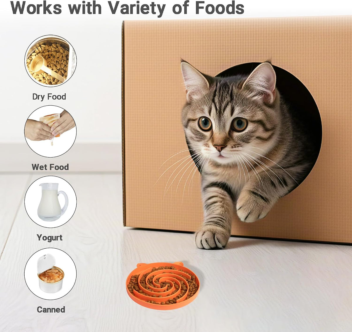Slow Feeder Cat Bowl, Easy to Clean Silicone Bowl - Orange and Cyan - image 3