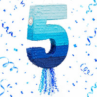 BLUE PANDA Pull String Pinata Number 5, Ombre Blue - Number 5