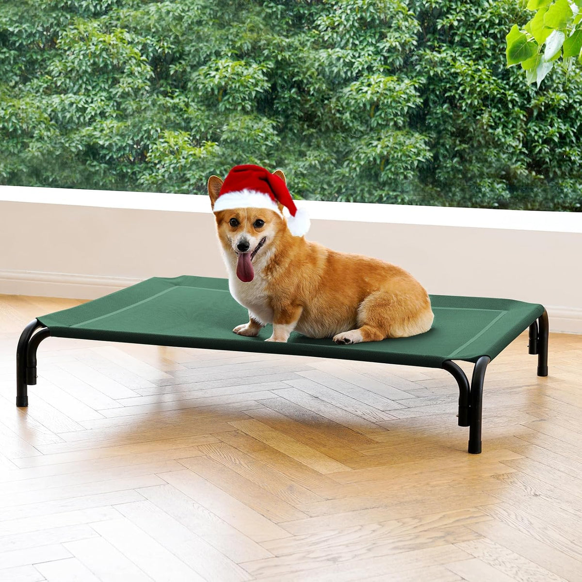 Elevated Dog Bed Raised Outdoor Dog Cot for Large Dogs - M-35.4"L×25.6"W×7.9"Th / Green