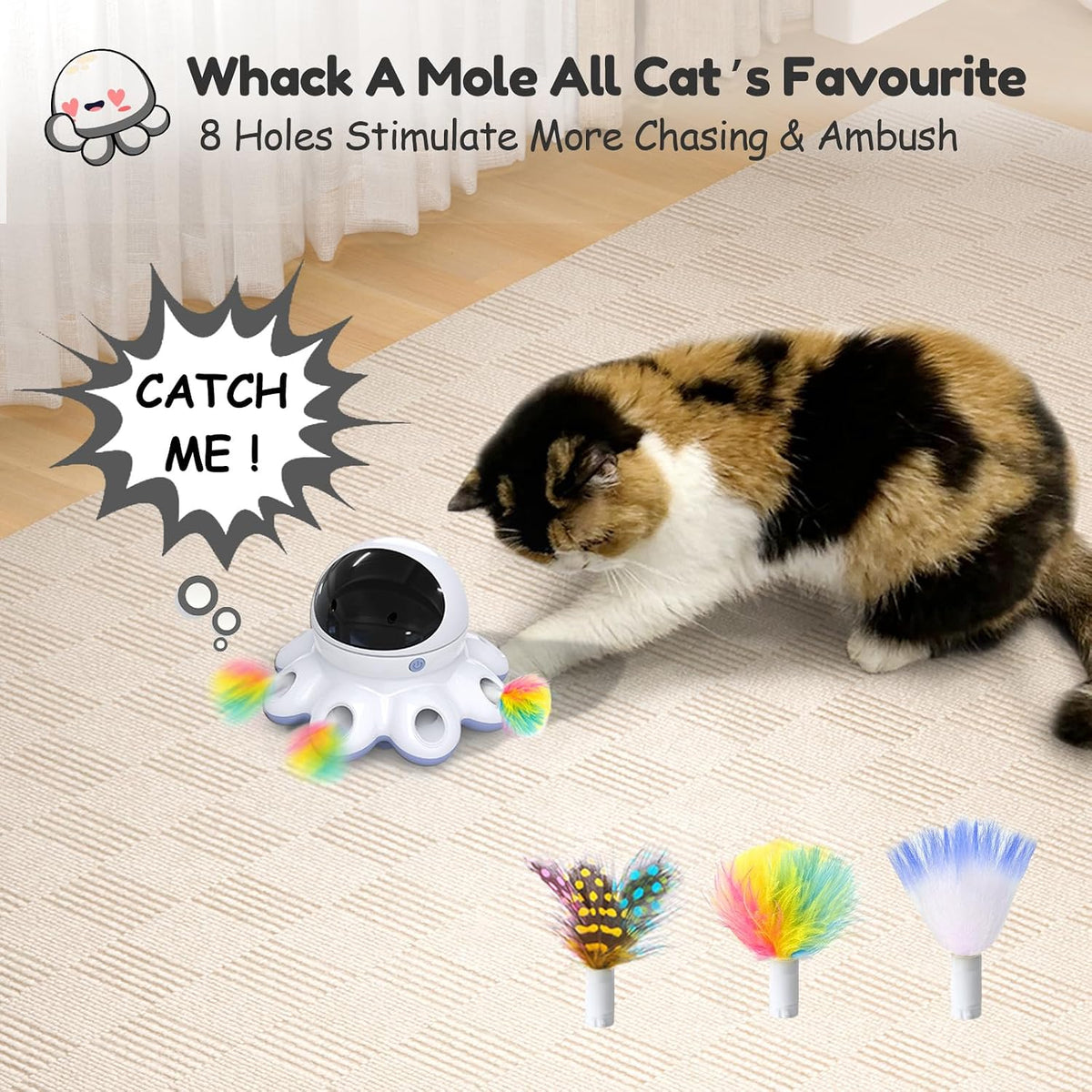 ORSDA Cat Laser Toy, 2-in-1 Interactive Automatic Motion Activated Moving 8 Holes Whack A Mole - Periwinkle (1 Count) - image 4