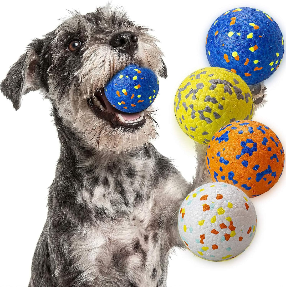 Dog Balls, Indestructible Dog Tennis Balls for Aggressive Chewers – Essentials for Dogs - Blue, Orange, White & Yellow (4-Pack) / Small (2.5" diameter)