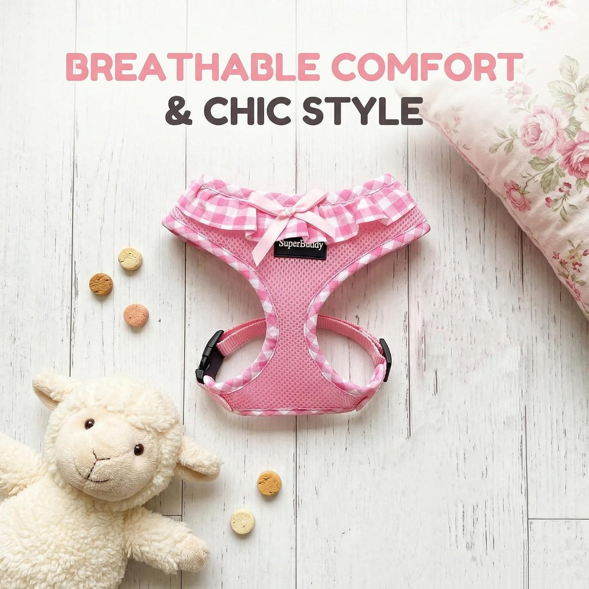 SuperBuddy Upgraded Soft Mesh Dog Harness - S (Neck Girth 11"; Chest Girth: 12"-16") / Adorable Pink - image 4